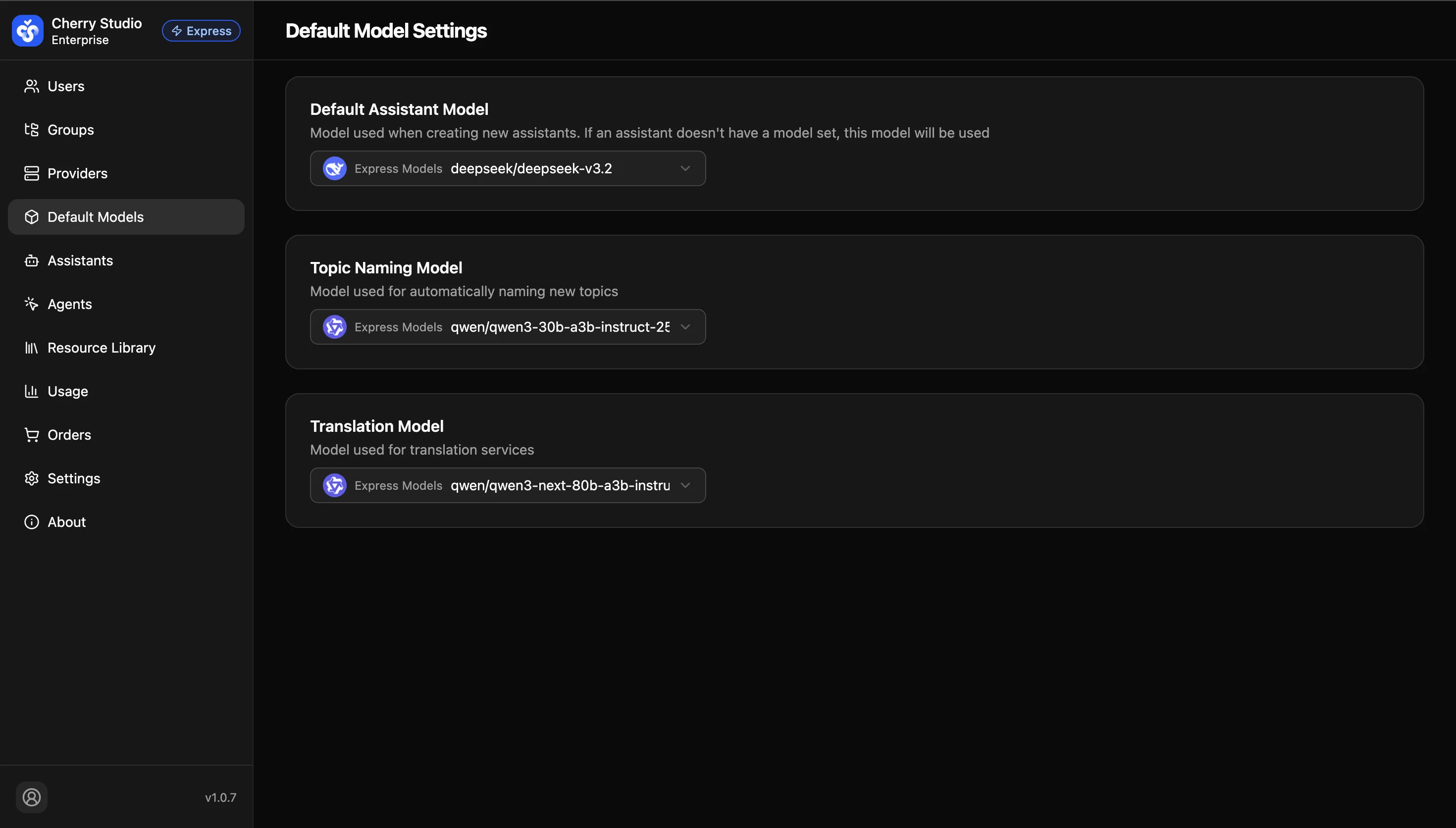 Prerequisite: The dropdown lists only models that are added and enabled ...